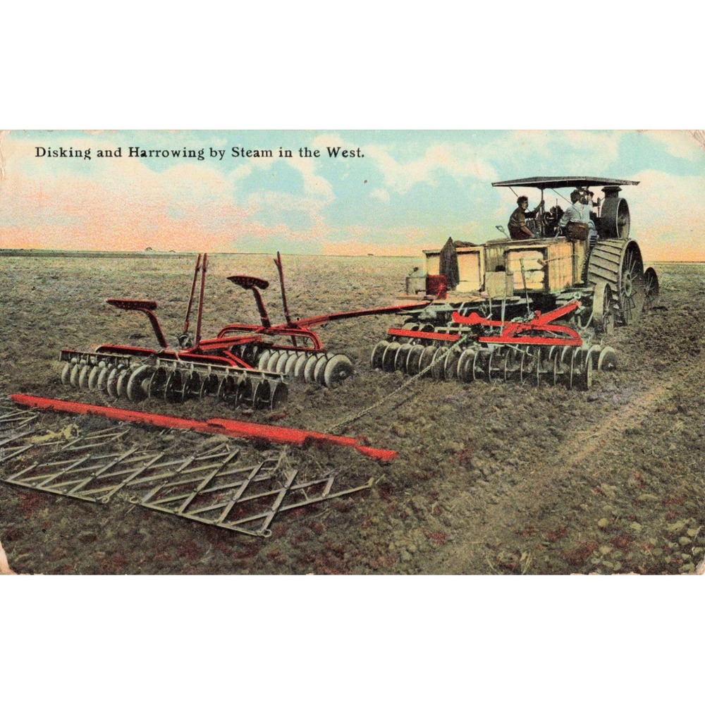 Vintage 1912 Postcard Disking and Harrowing by Steam in the West Oregon Postmark - Picture 1 of 2